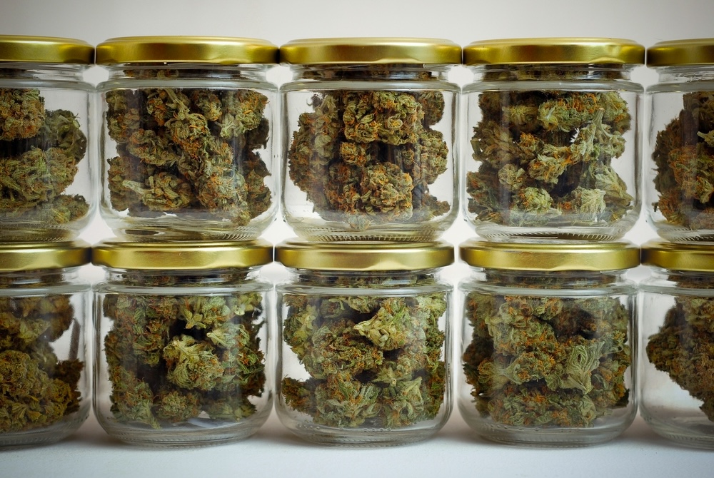 Jars of marijuana weed being sold