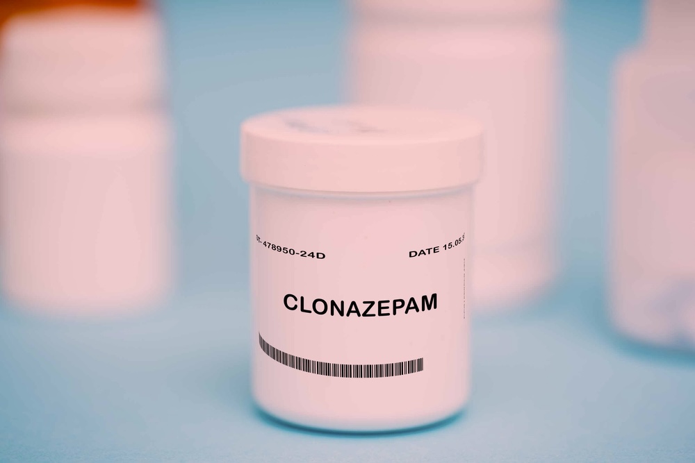 White medicine bottle of clonazepam drug